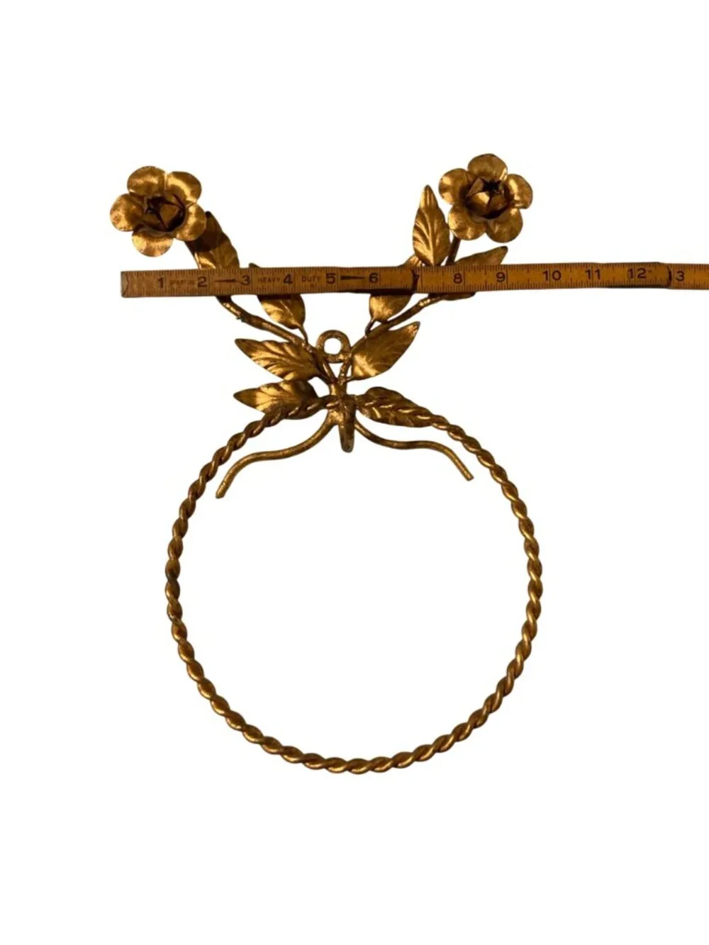 Italian Style Gold Gilt Hollywood Regency Tole Metal Roses Towel Holder